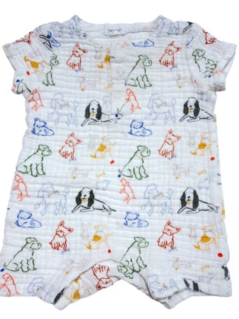 Angel Dear Muslin Romper Baby 6-12M White Dog Print Cotton One Piece Snaps